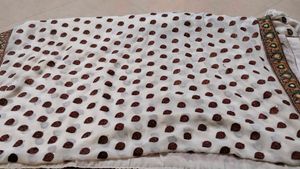 Elegant White Saree with Brown Motifs