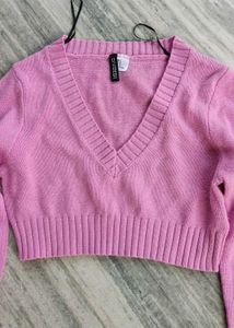 Pink Cropped V-Neck h&amp;m Sweater