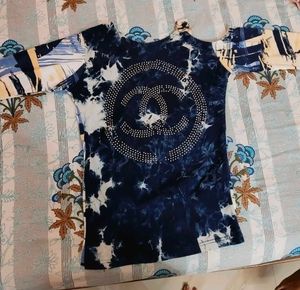 Tie-Dye Graphic Off Shoulder Top