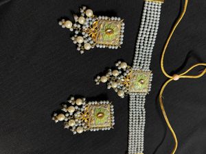 Gold Plated Gray Moti With Minakari Jewellery Set
