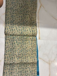 Blue cotton graphic design saree