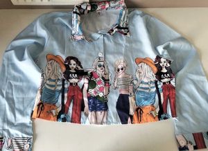 Light Blue Graphic Print Cropped Shirt