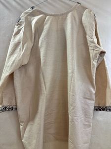 Embroidered Beige Cotton Kurta