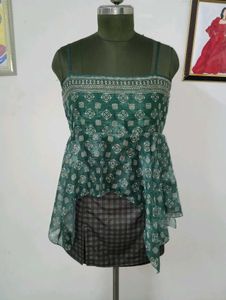 Sheer Printed Cami Top with mini skirt