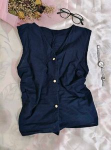 Waistcoat Navy V-Neck Top