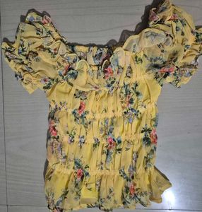 Floral Print Yellow Crop Top
