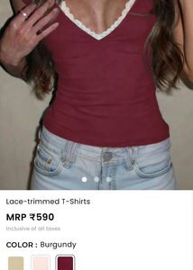 Savana Maroon V-Neck Lace Trim Top