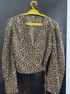Animal Print Wrap Top