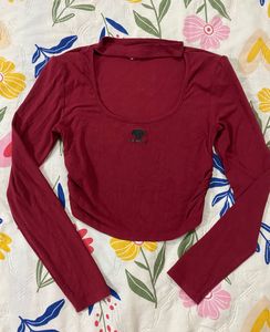 Chic Maroon Cut-Out Long Sleeve Crop Top