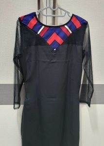 Chic Black Net Sleeve A-line Dress