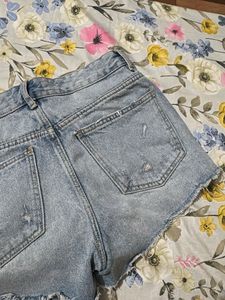 Light Wash Distressed Denim Shorts