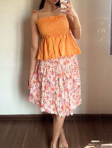 Floral Pleated Midi Skirt
