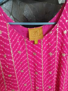 Anarkali Pink Bandhani Kurta with dupatta