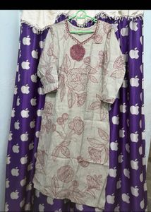 red Elegant Embroidered Kurta with Dupatta