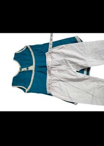 Teal Blue Top &amp; White Pants Set for Girls