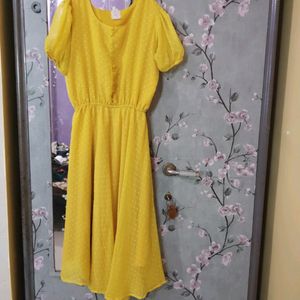 Bright Yellow Swiss Dot Midi Dress