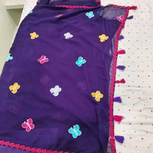 dark Purple Butterfly Saree unstitched blouse