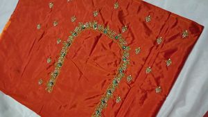 Embroidered Orange Silk maggam blouse