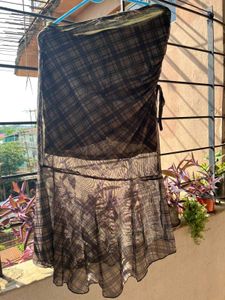 Y2K Plaid Print Ruched Midi Skirt