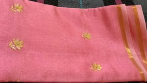 New Elegant Pink Saree with Gold Embroidery