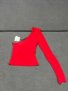 Red One-Shoulder Ruched Top