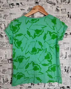 Green Floral Print Short Sleeve Top
