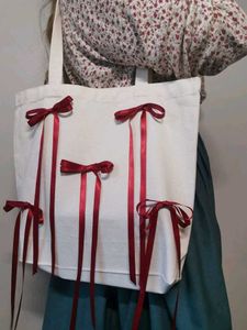 Cute red ribbon bow tote bag 🎀