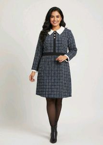 Blue & White ChicPlaid Peter Collar Dress 34 Bust