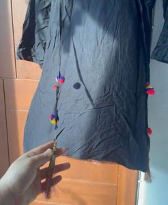 Black Kurta with Pom Embellishment