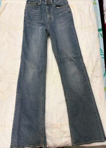 Dark Grey Washed Flared Jeans(High Waist)