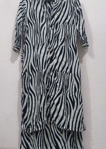 Zebra Print Button-Down Midi Dress