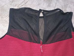 Elegant Red Mesh Top Dress