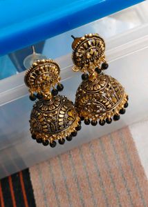 Elegant Jhumka Earrings with Black Beads