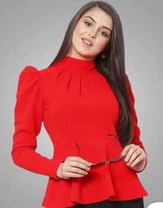 Chic Red Peplum Top with High Neck