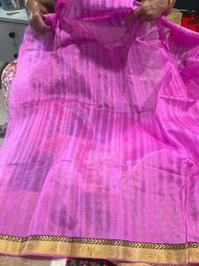 Elegant Pink Saree with Golden Border