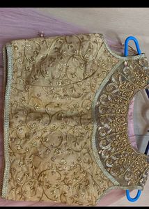 Golden And Peach Net Designer Lehanga