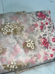 Elegant Floral Saree with Embellishments