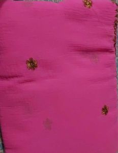 Elegant Pink Saree with Golden Embellishments