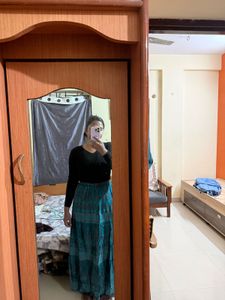 Bohemian Teal &amp; Maroon Print Maxi Skirt