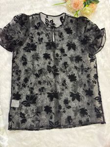 Chic Black Floral Sheer Top