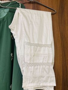 Green Kurta Set with White Pants &amp; Dupatta