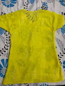 Bright Yellow Embroidered Short Kurti