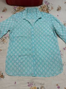 Blue Printed Cotton Kurta
