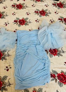 SAVANA Blue Ruffled Party Dress