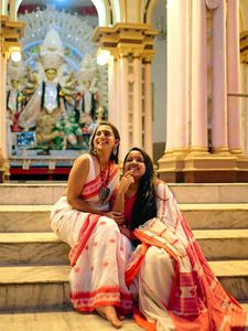 Elegant White &amp; Red Saree