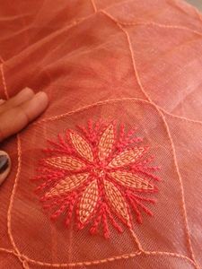 Peach Pink Floral Embroidery Saree |