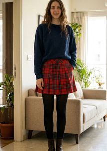 Red Plaid Pleated Mini Skirt from TOKYO