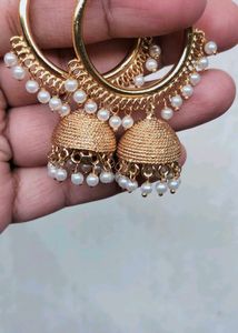 Elegant Gold Jhumka Earrings with Pearls