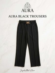Aura Black Wide-Leg Pants with Gold Chain Detail