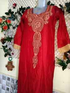 Elegant Red Embroidered Kurti